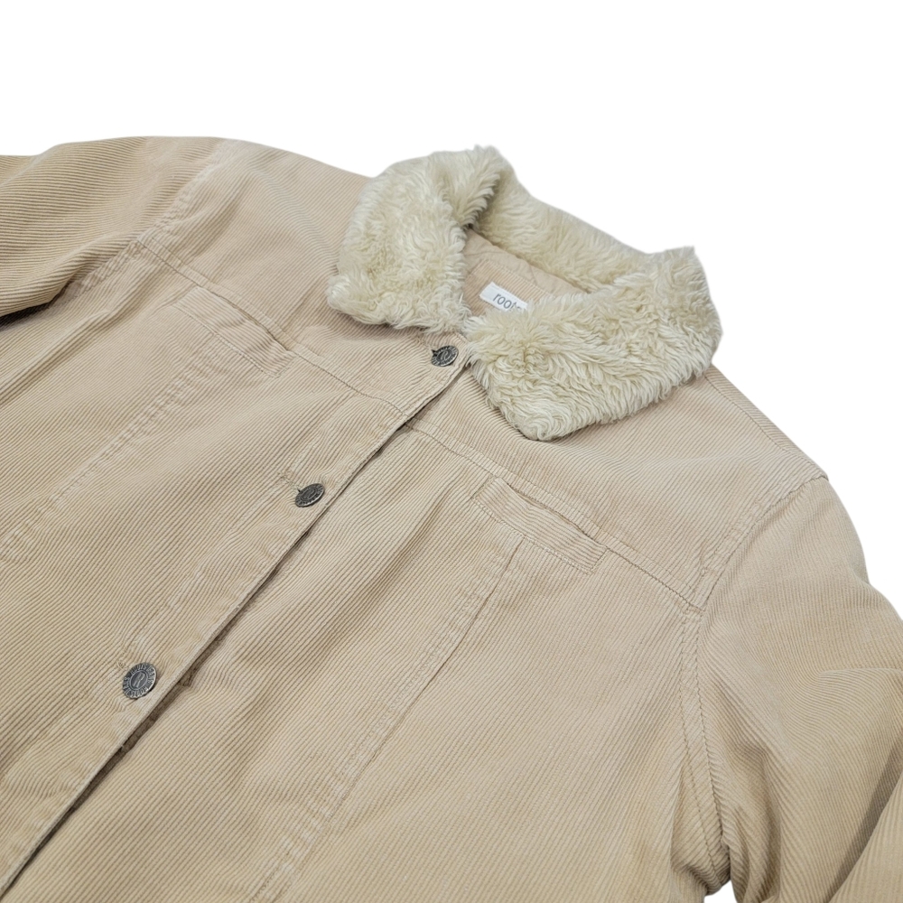 Roots 73 Corduroy Sherpa Collar Trucker Jacket Tan Quilted Lined Barn Women’s L - Picture 8 of 16